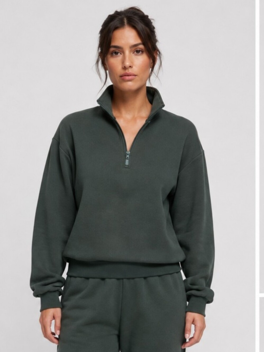 SKIMS NWT Cotton Fleece Classic Half Zip Pullover Spruce Color Size XXS
